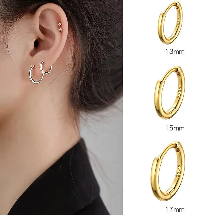 Glänzende Creolen Ohrringe 925 Silber goldfarben - 3 Größen