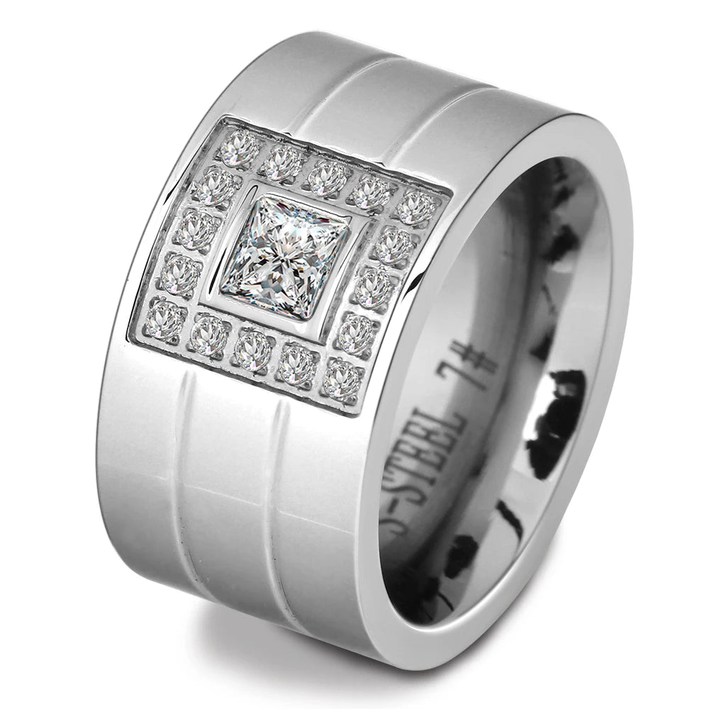 Frauenring aus Edelstahl mit Zirkonsteine in eleganter Steinoptik silber Variante 2