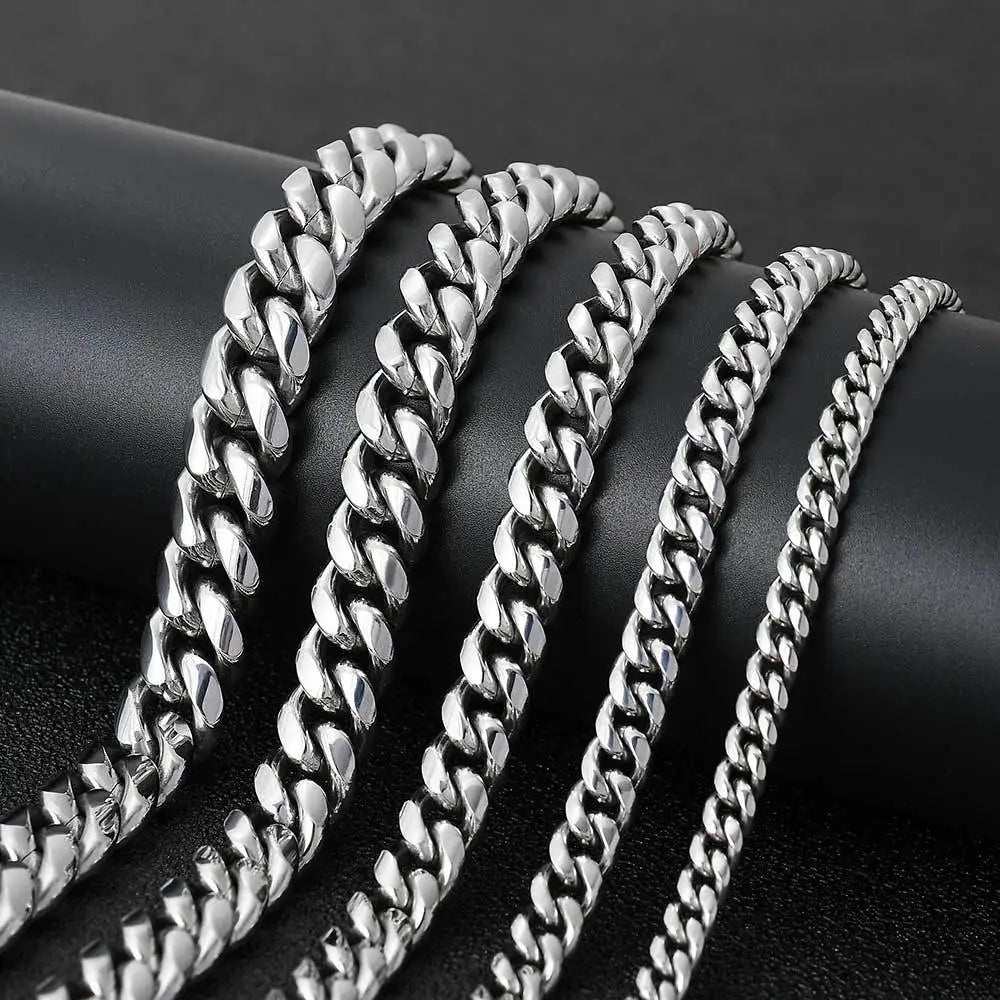 Fashion High Quality Hip Hop Colorful Gold Plated Stainless Steel Cuban Link Chain Necklace Jewelry for Men Women