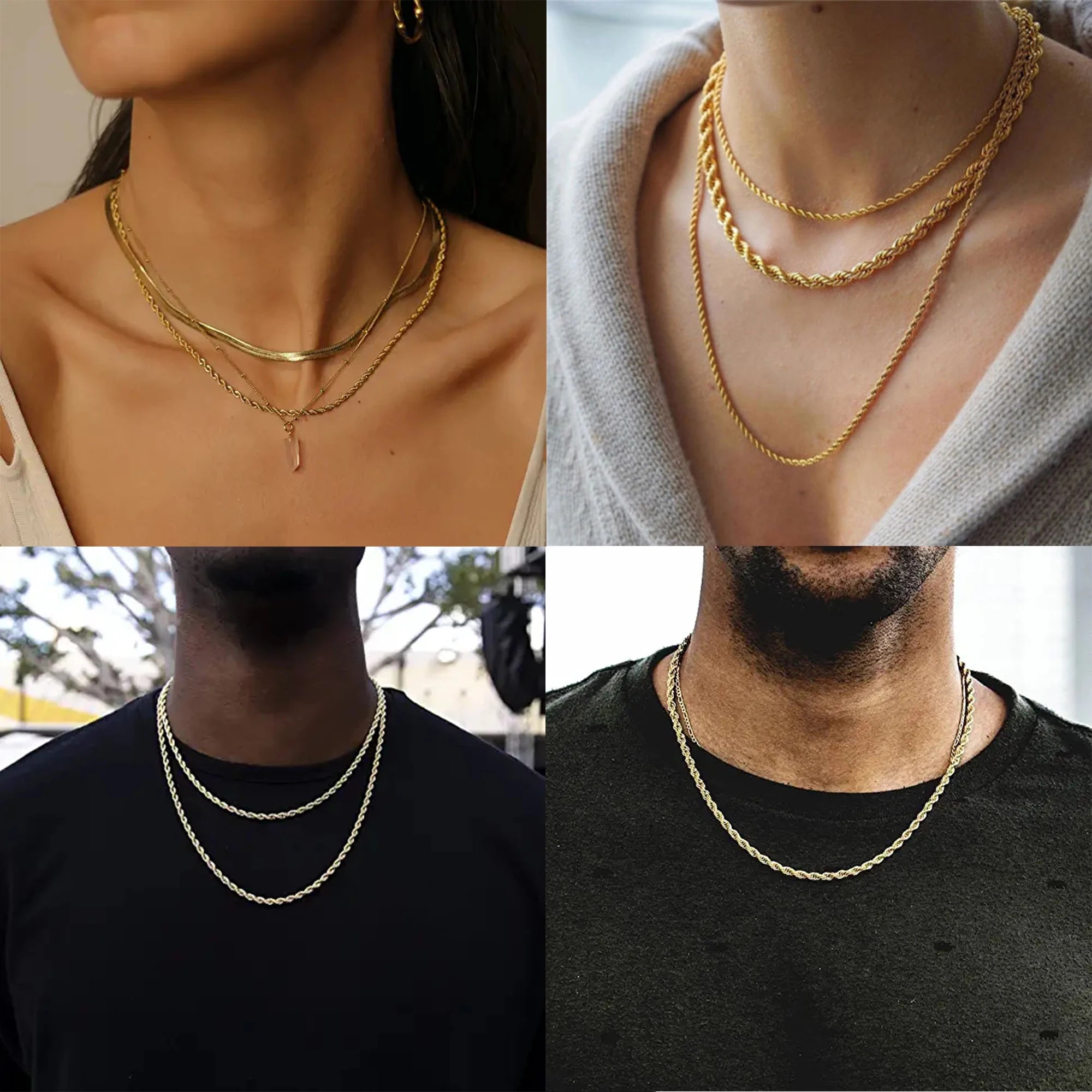 Twisted Rope Necklace in Gold-Plated Stainless Steel 5 mm