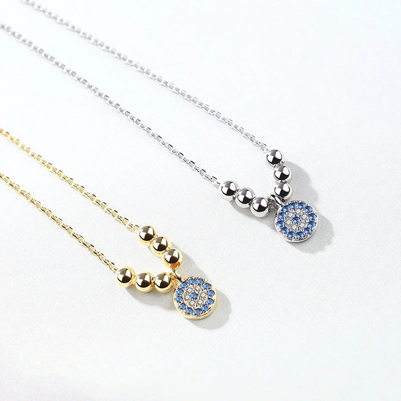 925 Silber Halskette mit runden Elementen und Anhänger in blau