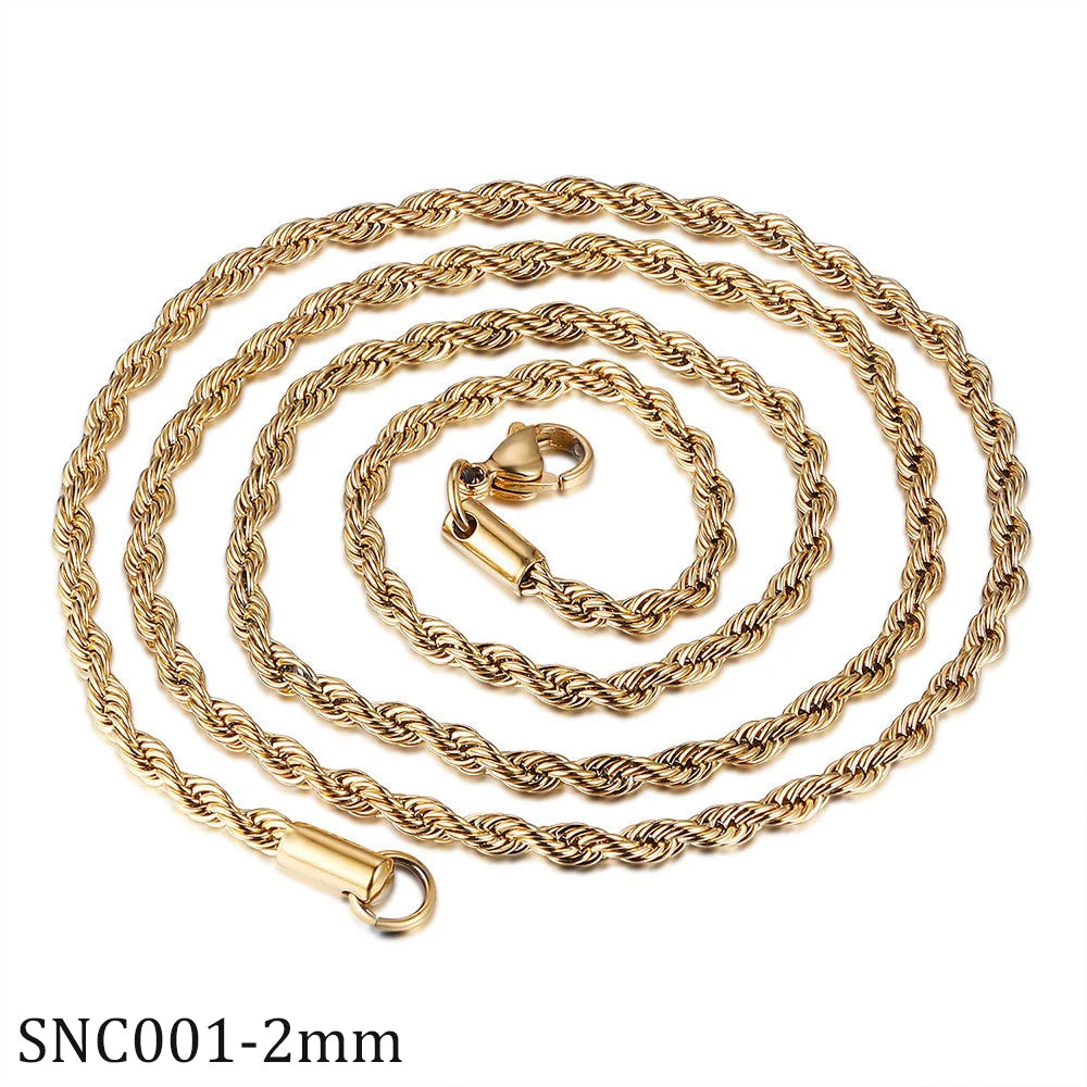 Twisted Rope Necklace in Gold Plated Stainless Steel