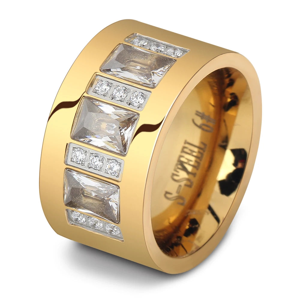 Frauenring aus Edelstahl mit Zirkonsteine in eleganter Steinoptik in gold