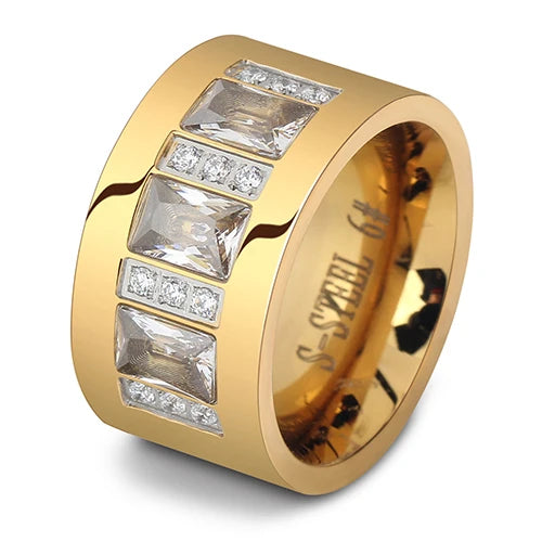 Frauenring aus Edelstahl mit Zirkonsteine in eleganter Steinoptik in gold