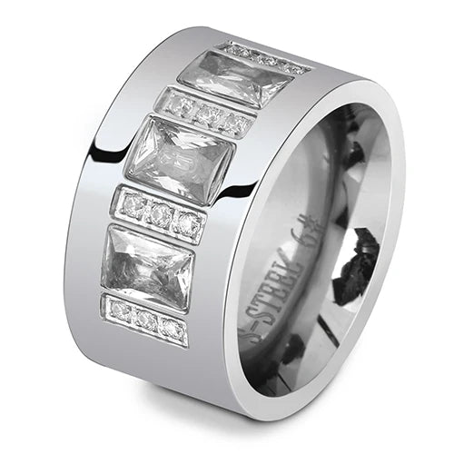 Frauenring aus Edelstahl mit Zirkonsteine in eleganter Steinoptik in silber