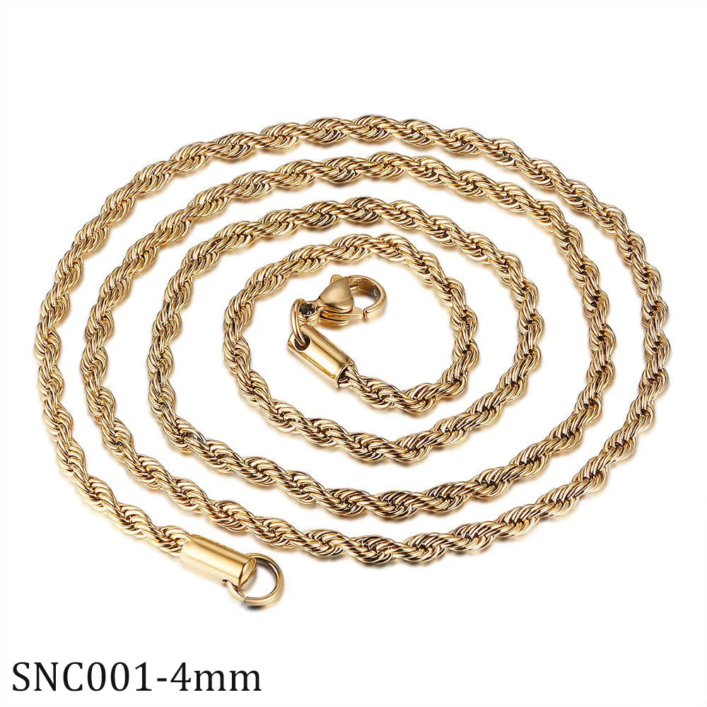 Twisted Rope Necklace in Gold Plated Stainless Steel