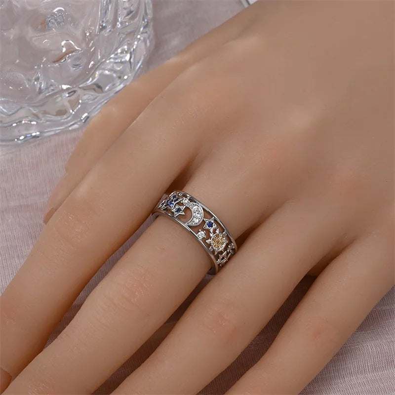 Original 925er Sterlingsilber, rosa herzförmige Kronenringe