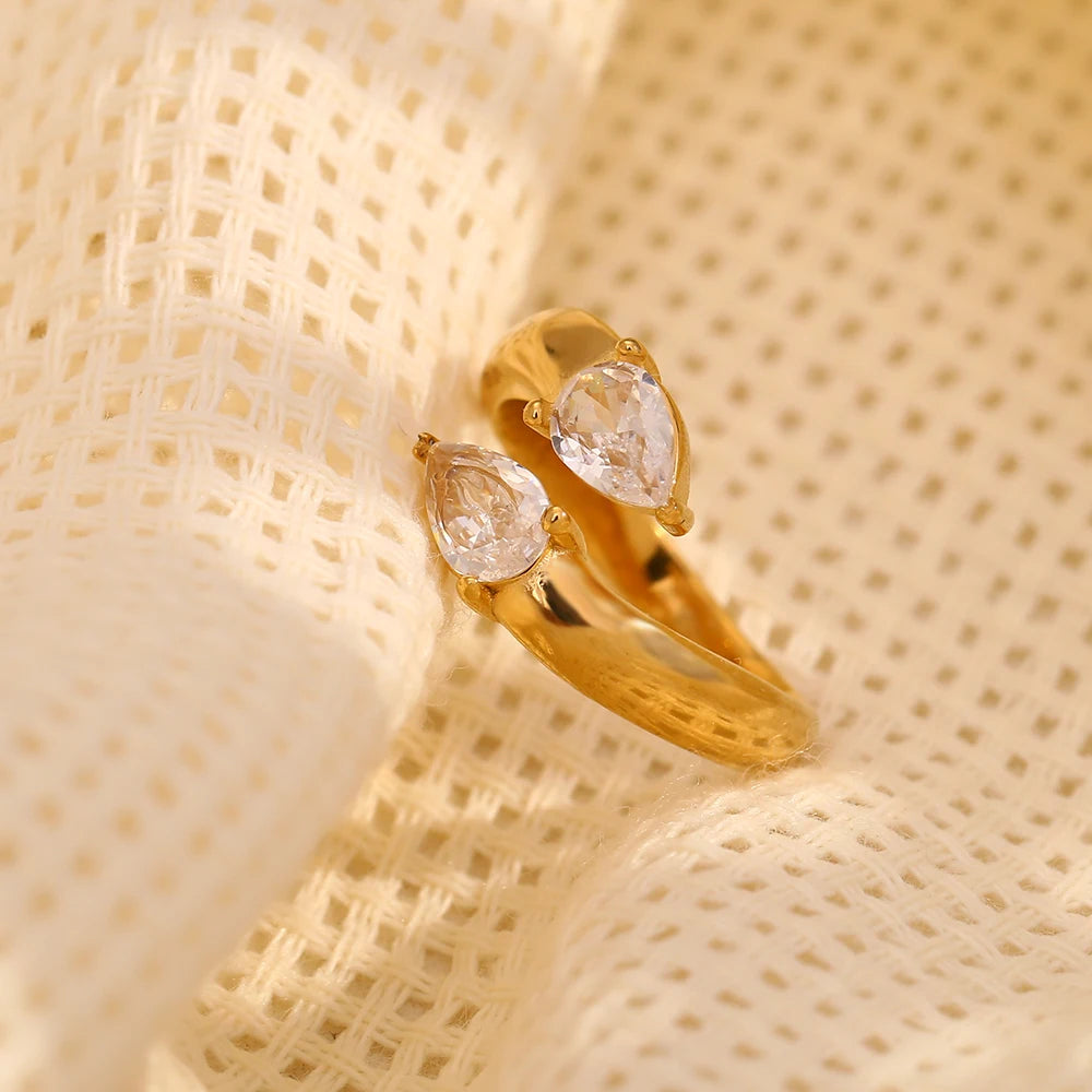 Cocktailring - Ring offen 18k Vergoldung und Zirkoniastein - verschiedene Varianten