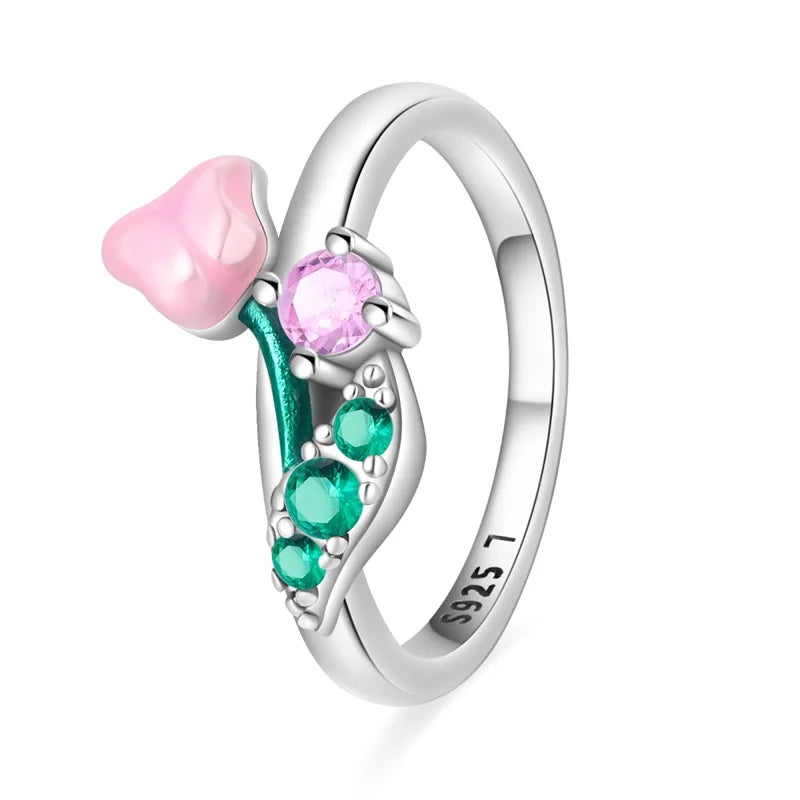 Original 925er Sterlingsilber, rosa herzförmige Kronenringe