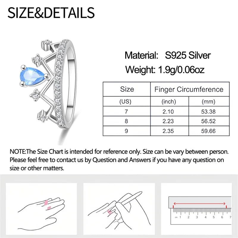 Original 925er Sterlingsilber, rosa herzförmige Kronenringe