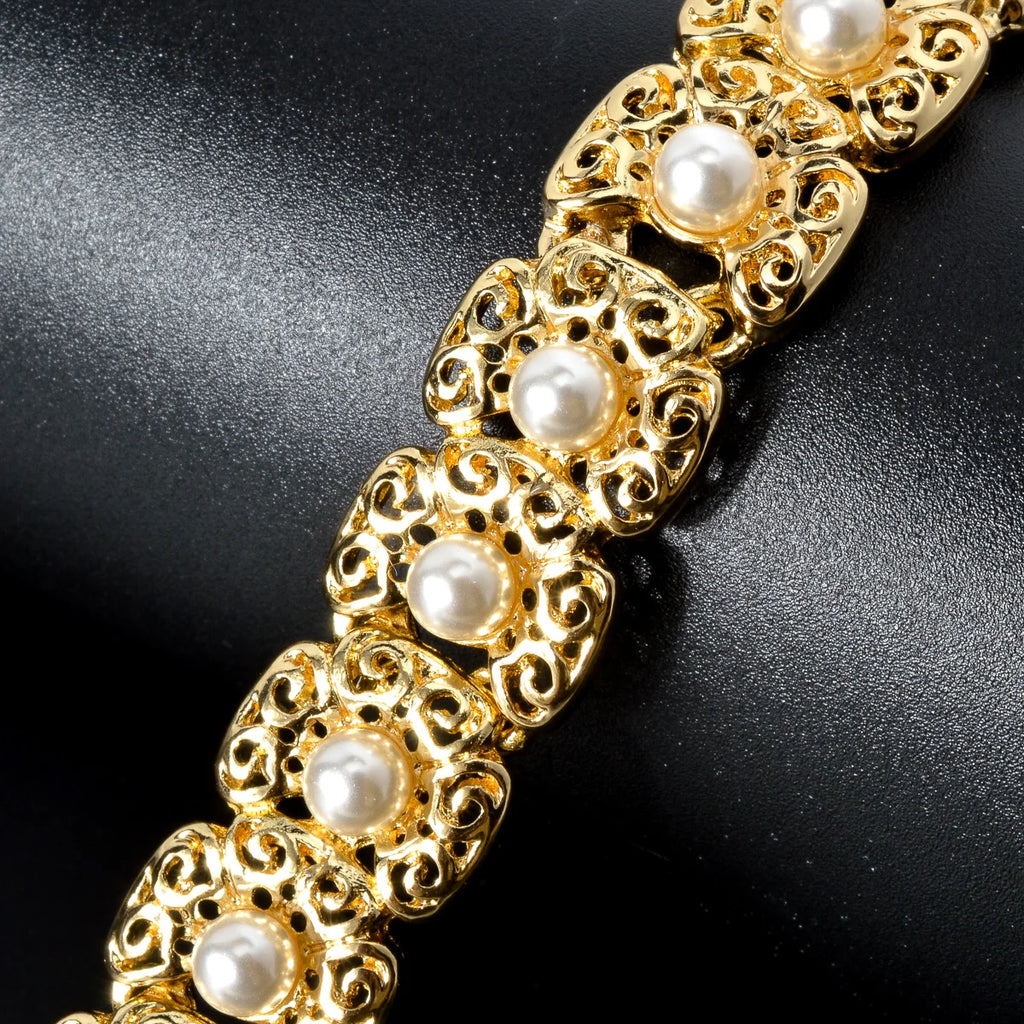 Luxus-Schmuckset für Damen im Dubai-Stil – Elegante Perlen-Halskette mit passendem Armband, Ring und Ohrringen