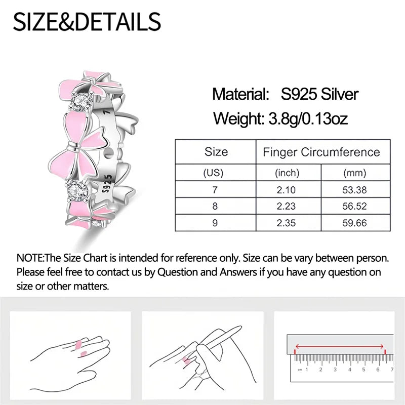 Original 925er Sterlingsilber, rosa herzförmige Kronenringe