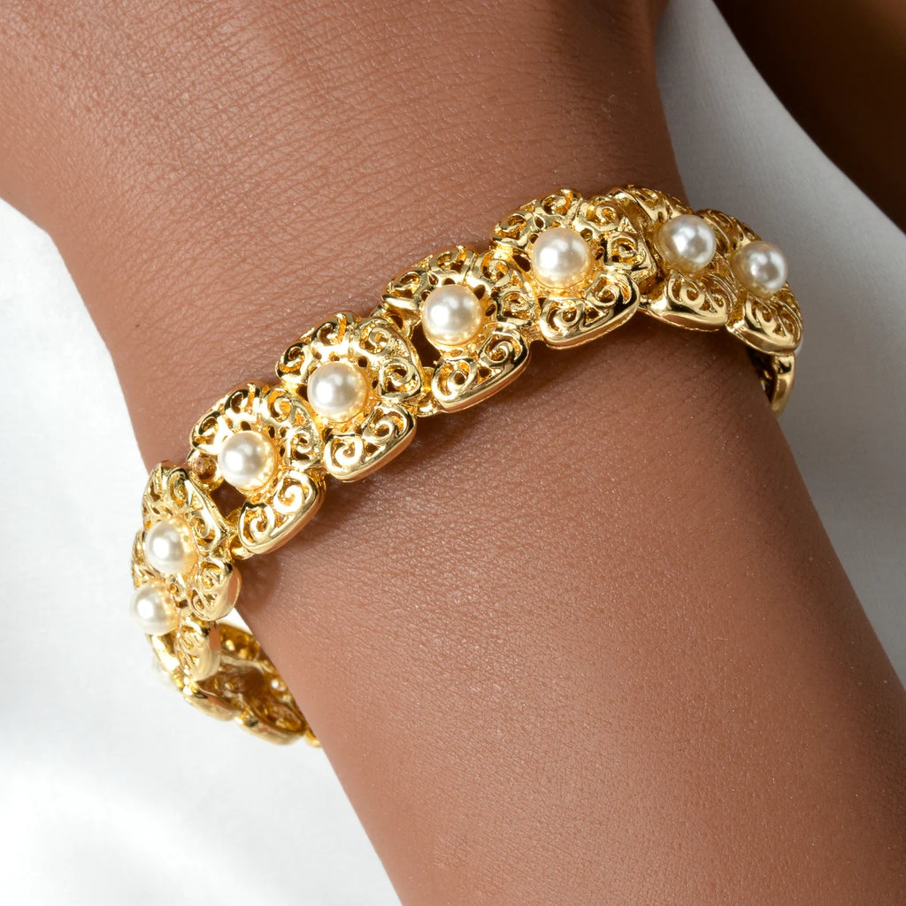 Luxus-Schmuckset für Damen im Dubai-Stil – Elegante Perlen-Halskette mit passendem Armband, Ring und Ohrringen