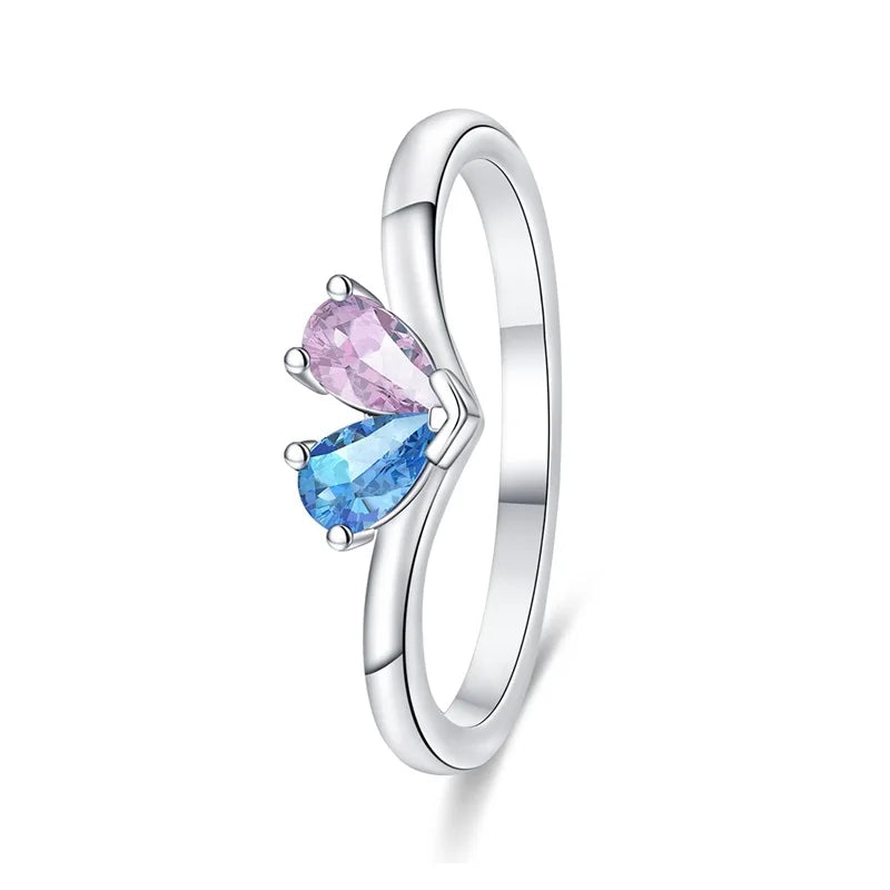 Original 925er Sterlingsilber, rosa herzförmige Kronenringe