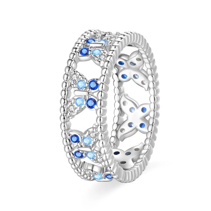 Original 925er Sterlingsilber, rosa herzförmige Kronenringe