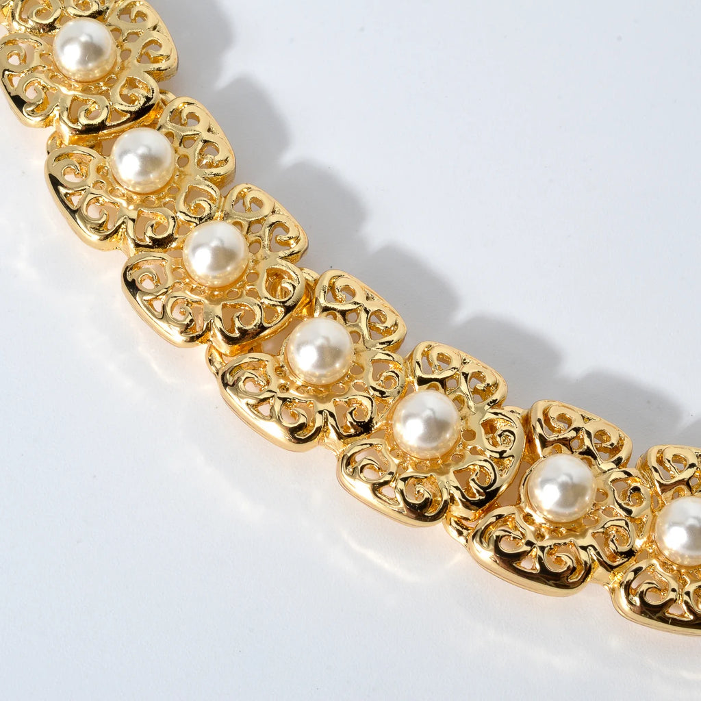 Luxus-Schmuckset für Damen im Dubai-Stil – Elegante Perlen-Halskette mit passendem Armband, Ring und Ohrringen