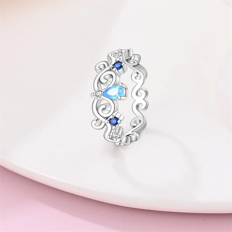 Original 925er Sterlingsilber, rosa herzförmige Kronenringe