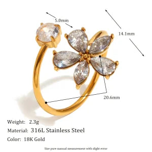 Cocktailring - Ring offen 18k Vergoldung und Zirkoniastein - verschiedene Varianten