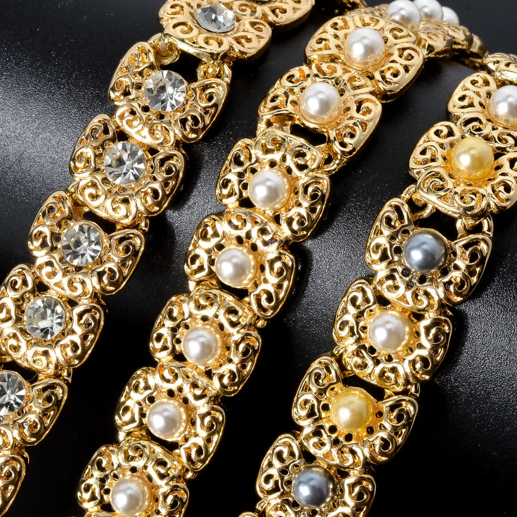 Luxus-Schmuckset für Damen im Dubai-Stil – Elegante Perlen-Halskette mit passendem Armband, Ring und Ohrringen