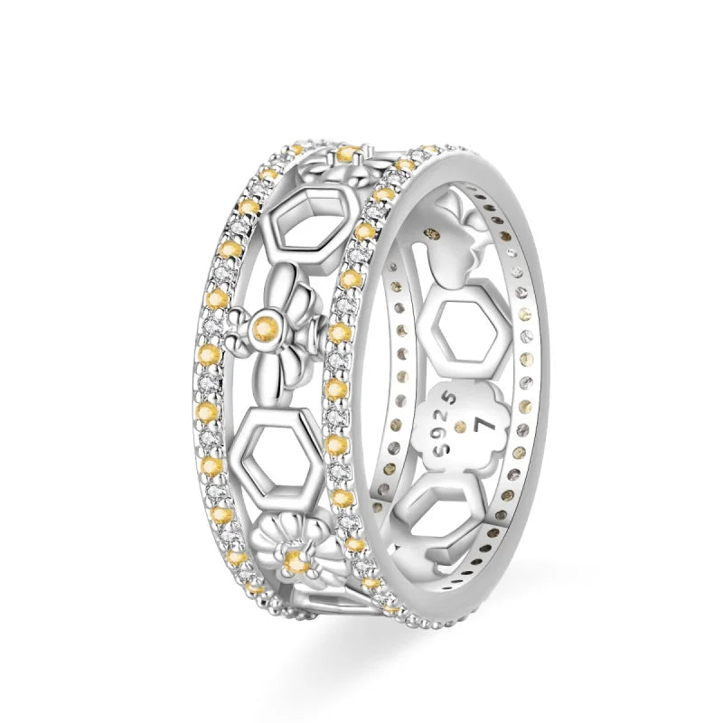 Original 925er Sterlingsilber, rosa herzförmige Kronenringe