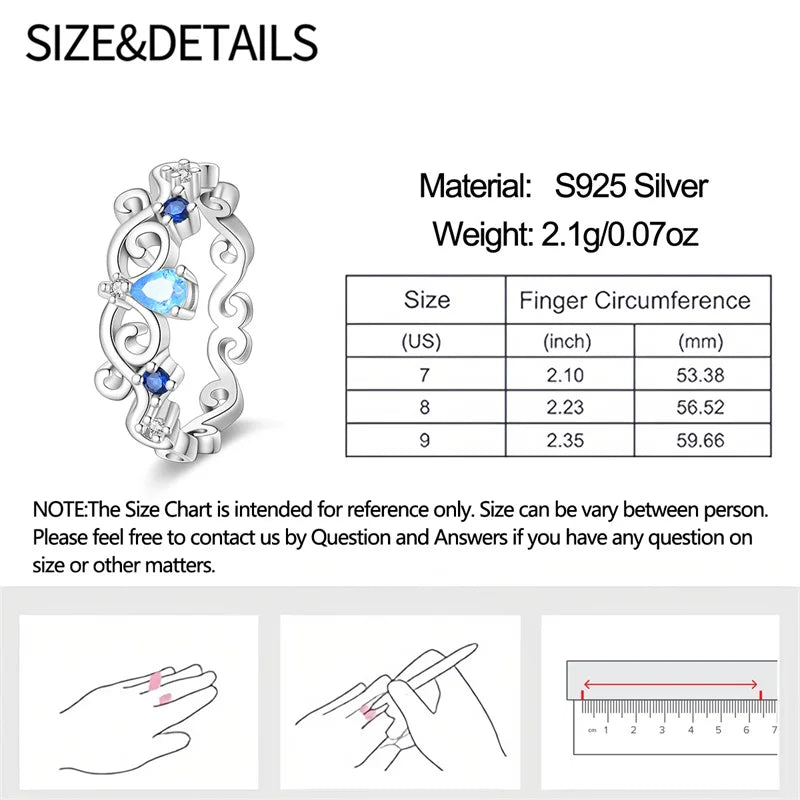 Original 925er Sterlingsilber, rosa herzförmige Kronenringe