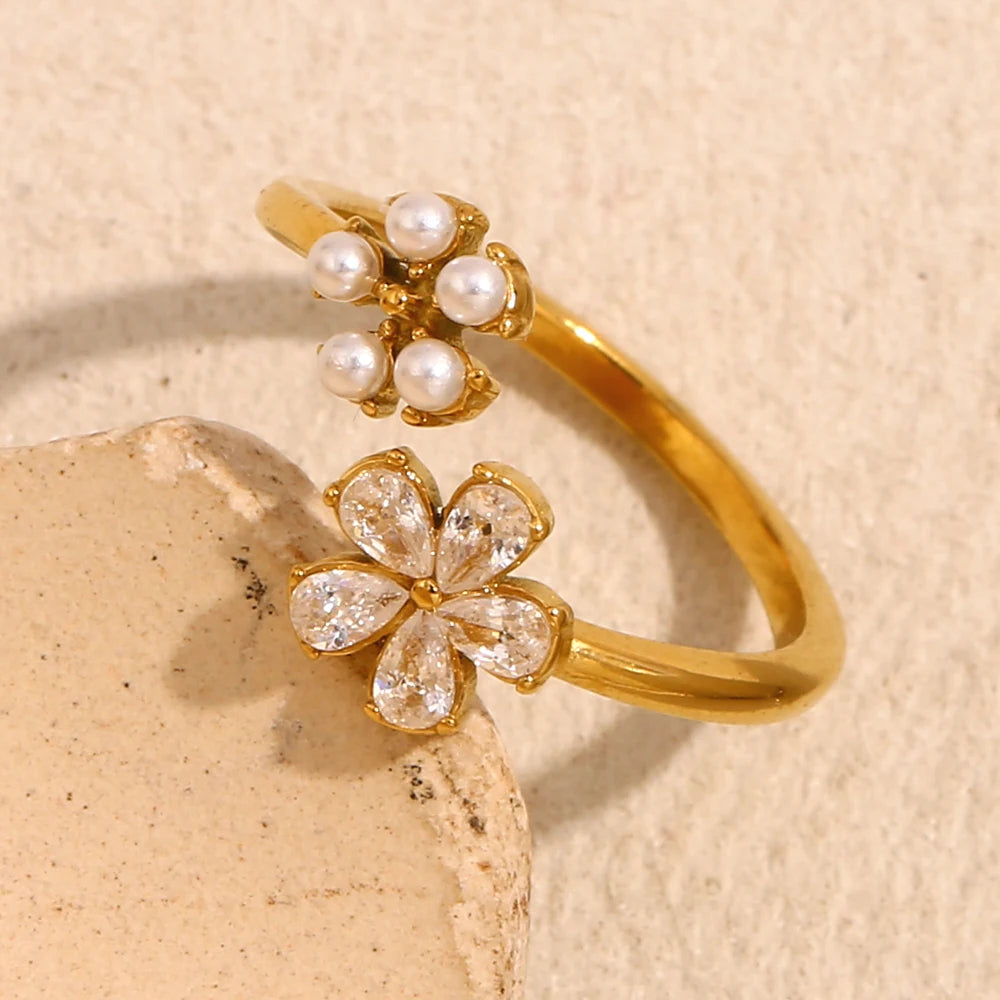 Cocktailring - Ring offen 18k Vergoldung und Zirkoniastein - verschiedene Varianten