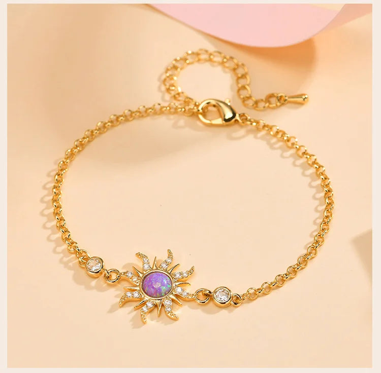 Damenarmband Sun Charms – handgefertigtes, verstellbares Armband mit Zirkonia-Verzierung und feiner Kettenstruktur, modisches mehrlagiges Schmuckstück