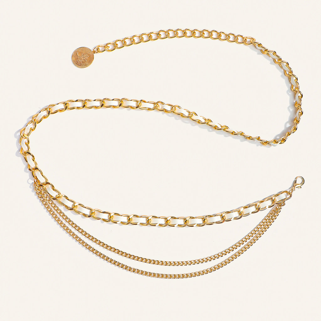 Modische mehrlagige Metall-Taillenkette für Damen, vielseitig einsetzbar als Gürtel- oder Kleid-Accessoire – ideal für trendige und elegante Outfits.