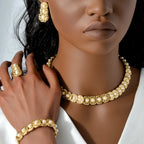 Luxus-Schmuckset für Damen im Dubai-Stil – Elegante Perlen-Halskette mit passendem Armband, Ring und Ohrringen