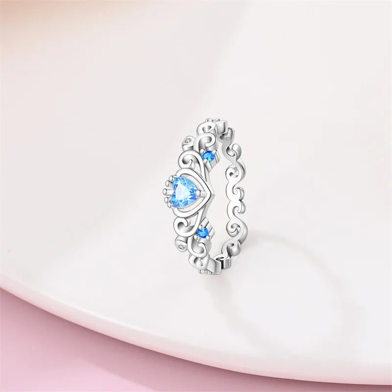 Original 925er Sterlingsilber, rosa herzförmige Kronenringe