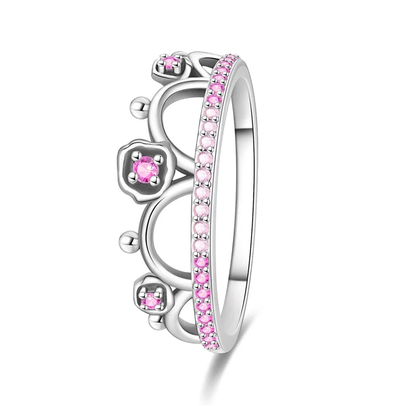 Original 925er Sterlingsilber, rosa herzförmige Kronenringe