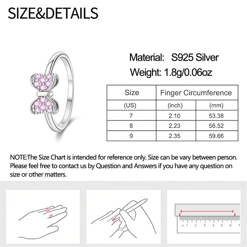 Original 925er Sterlingsilber, rosa herzförmige Kronenringe