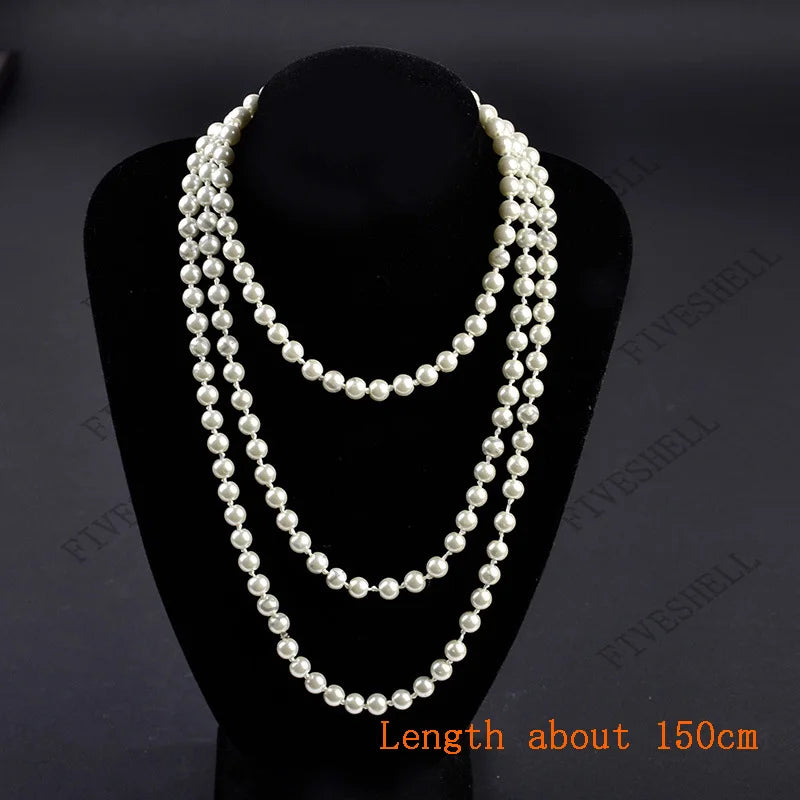 1920er Jahre Perlenkette – Modische Imitationsperlen im Gatsby-Stil, Vintage-Schmuck und Kostüm-Accessoire