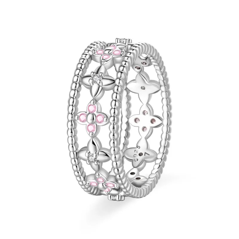 Original 925er Sterlingsilber, rosa herzförmige Kronenringe