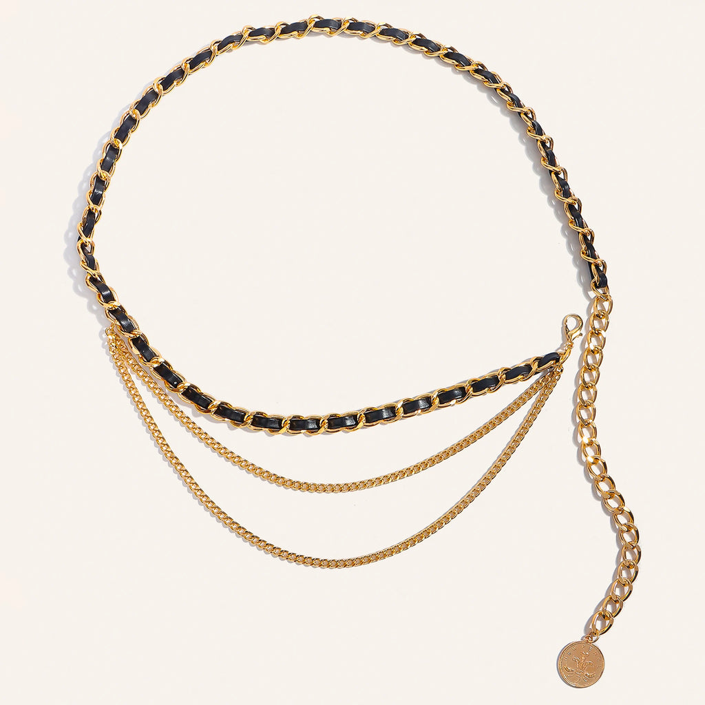 Modische mehrlagige Metall-Taillenkette für Damen, vielseitig einsetzbar als Gürtel- oder Kleid-Accessoire – ideal für trendige und elegante Outfits.