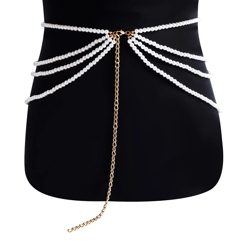 Eleganter Taillengürtel mit Imitationsperlen und Quasten