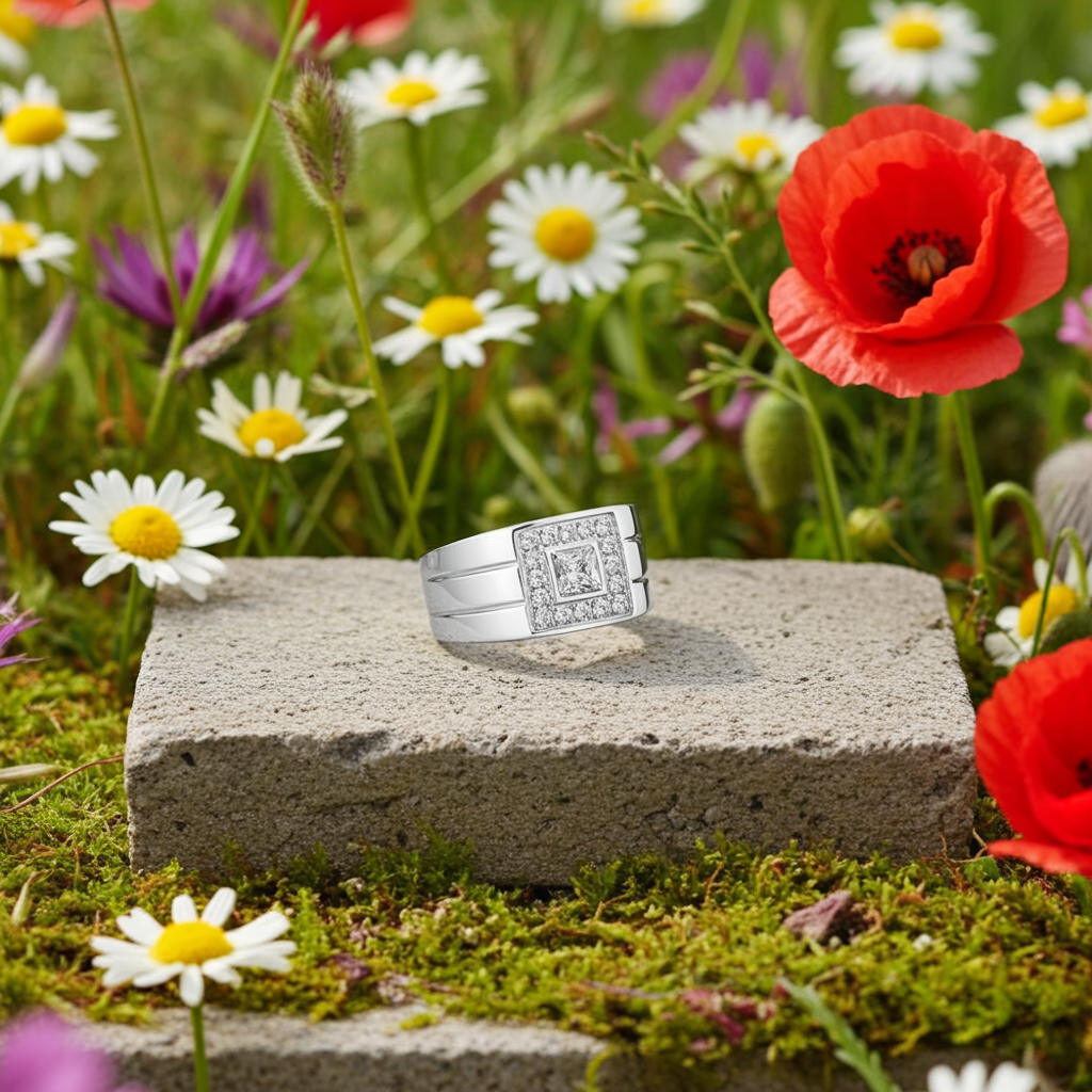 Frauenring aus Edelstahl mit Zirkonsteine in eleganter Steinoptik silber Variante 2